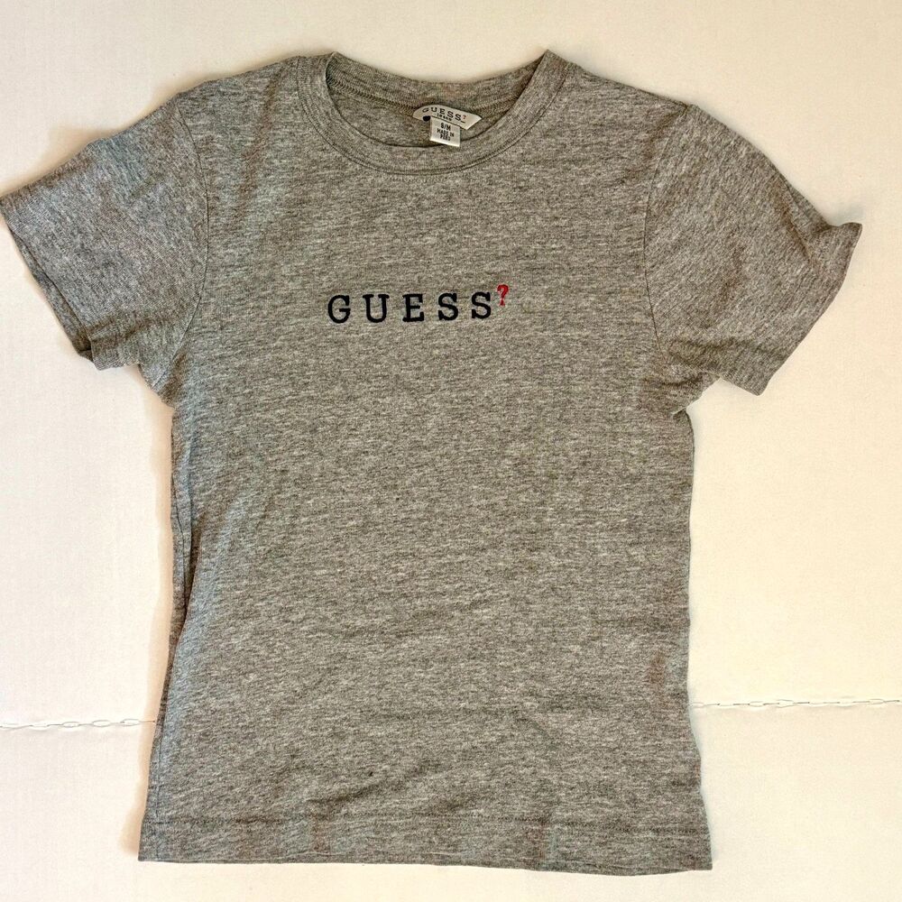 Guess Jeans Y2K Vintage Gray Embroidered Logo Crewneck T-Shirt Womens S/M